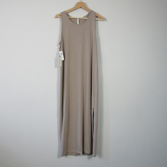 Aritzia Babaton Evelina Maxi Tank Dress M Taupe Cotton Slit Blend Minimalist 208 - Picture 1 of 10